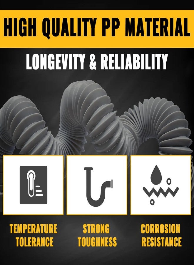 VIVIDA Bathtub Shower Drain Pipe, 1-1/2" Low Profile P Trap Bathtub Fittings, Flexible Flat P Trap Freestanding Tub Drain for Bath and RV, Sealing Tape Included, Gray, 1 PACK - Image 4